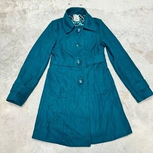 Tulle Women's Teal‎ Wool Blend Belted Trench Coat Size S